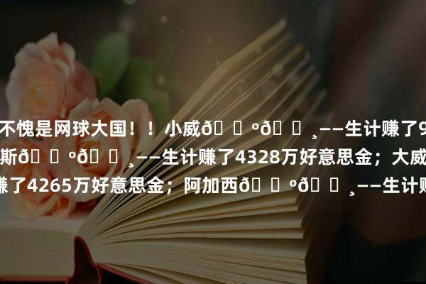 不愧是网球大国！！小威🇺🇸——生计赚了9482万好意思金；桑普拉斯🇺🇸——生计赚了4328万好意思金；大威🇺🇸——生计赚了4265万好意思金；阿加西🇺🇸——生计赚了3115万好意思金；伊斯内尔🇺🇸——生计赚了2243万好意思金；达文波特🇺🇸——生计赚了2205万好意思金；纳芙拉蒂洛娃🇺🇸——生计赚了2163万好意思金；高芙🇺🇸——生计赚了2158万好意思金；伦德尔🇺🇸——生计赚了2162万好意思金；沙巴体育网体育信息