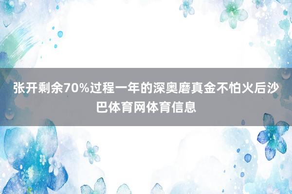 张开剩余70%过程一年的深奥磨真金不怕火后沙巴体育网体育信息